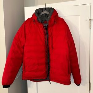 Canada Goose Lodge Packable Windproof 750 Fill Power Down Hooded Jacket in Red